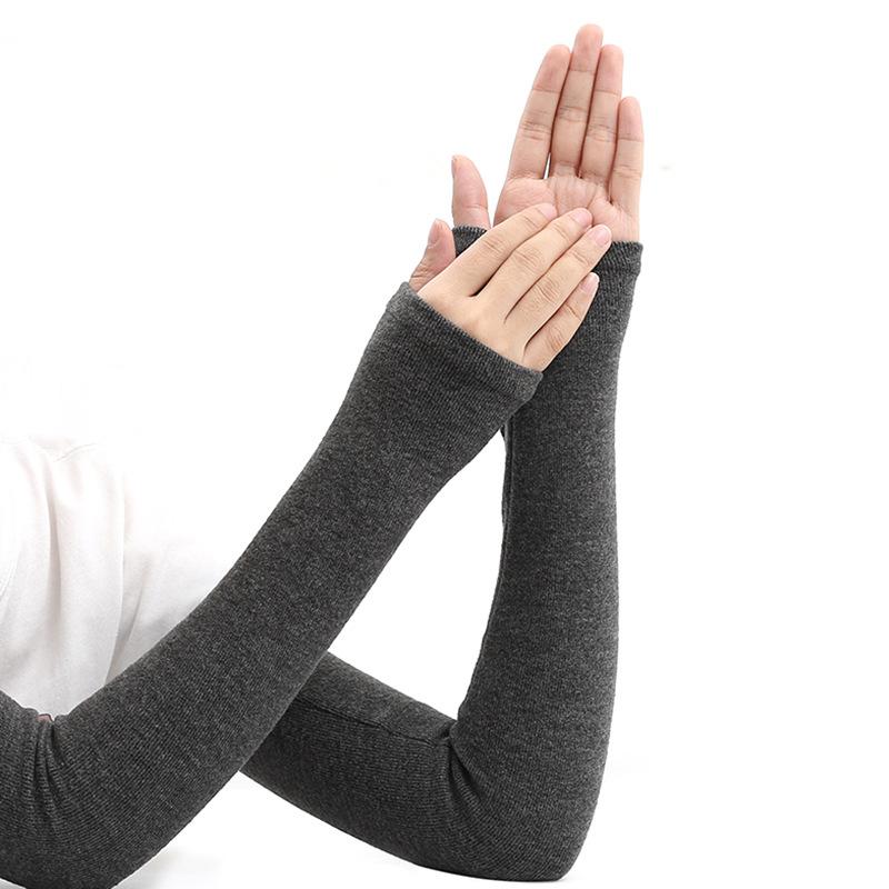 1Pair Winter Cycling Arm Sleeves Thickened Cold-proof Plush Women Men Winter Sleeves Thumb Hole Fingerless Thermal Arm Warmers