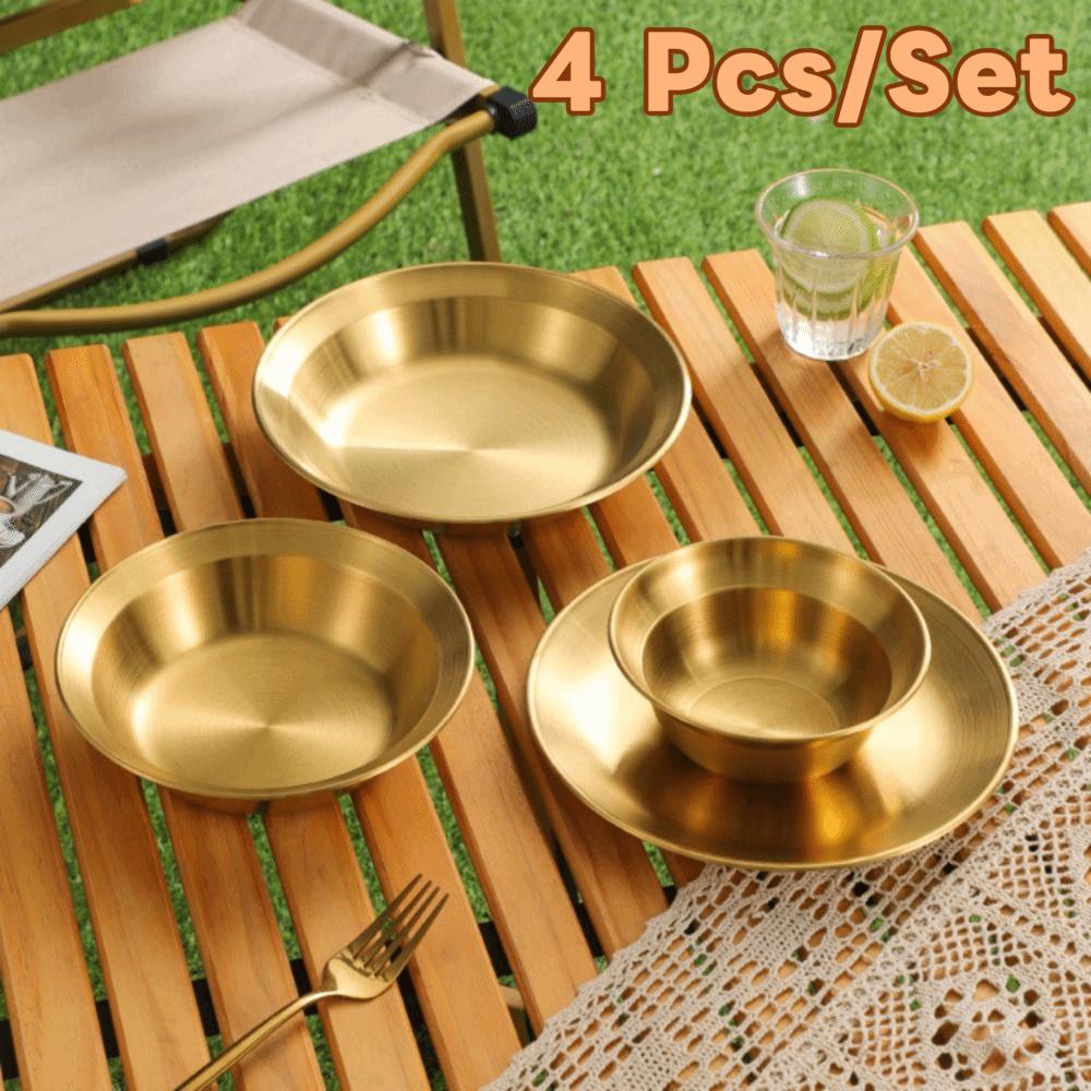 4PCS/SET Straw Hat Design Camping Tableware Set Korean Style Food Serving Tray  Easy To Clean