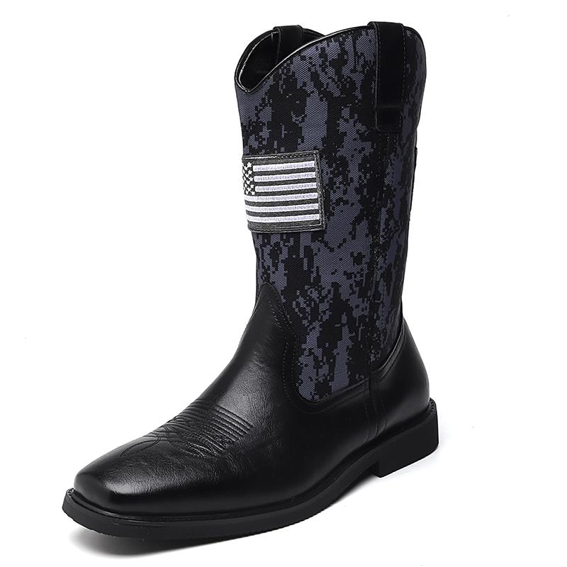 

Fashion Golden Sapling Western Cowboy Mid-calf Boots for Men Fashion Retro PU Leather Military Shoes Outdoor Camouflag Combat Boot Man 42 чёрный
