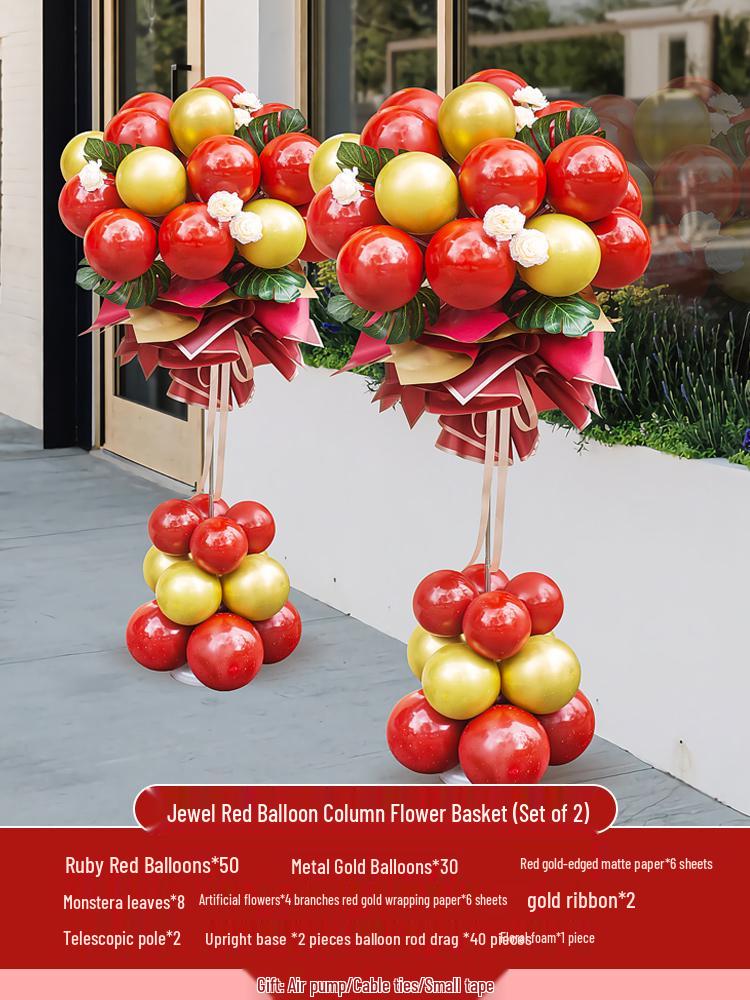 Orange Balloon Column Flower Basket Decoration for Events and Venues