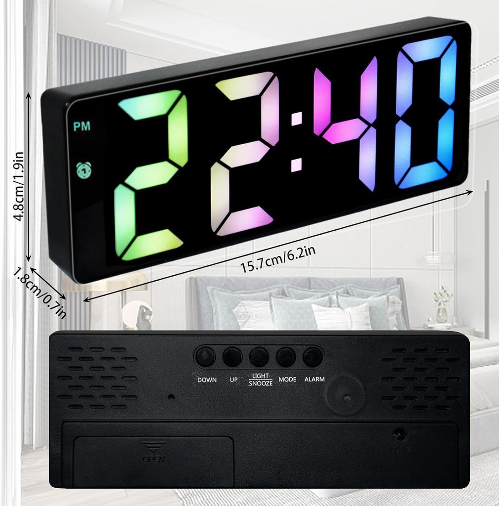 Ceas cu alarmă digital Ceas de birou alimentat prin USB/baterie cu ecran LED colorat Afișaj temperatură Control vocal