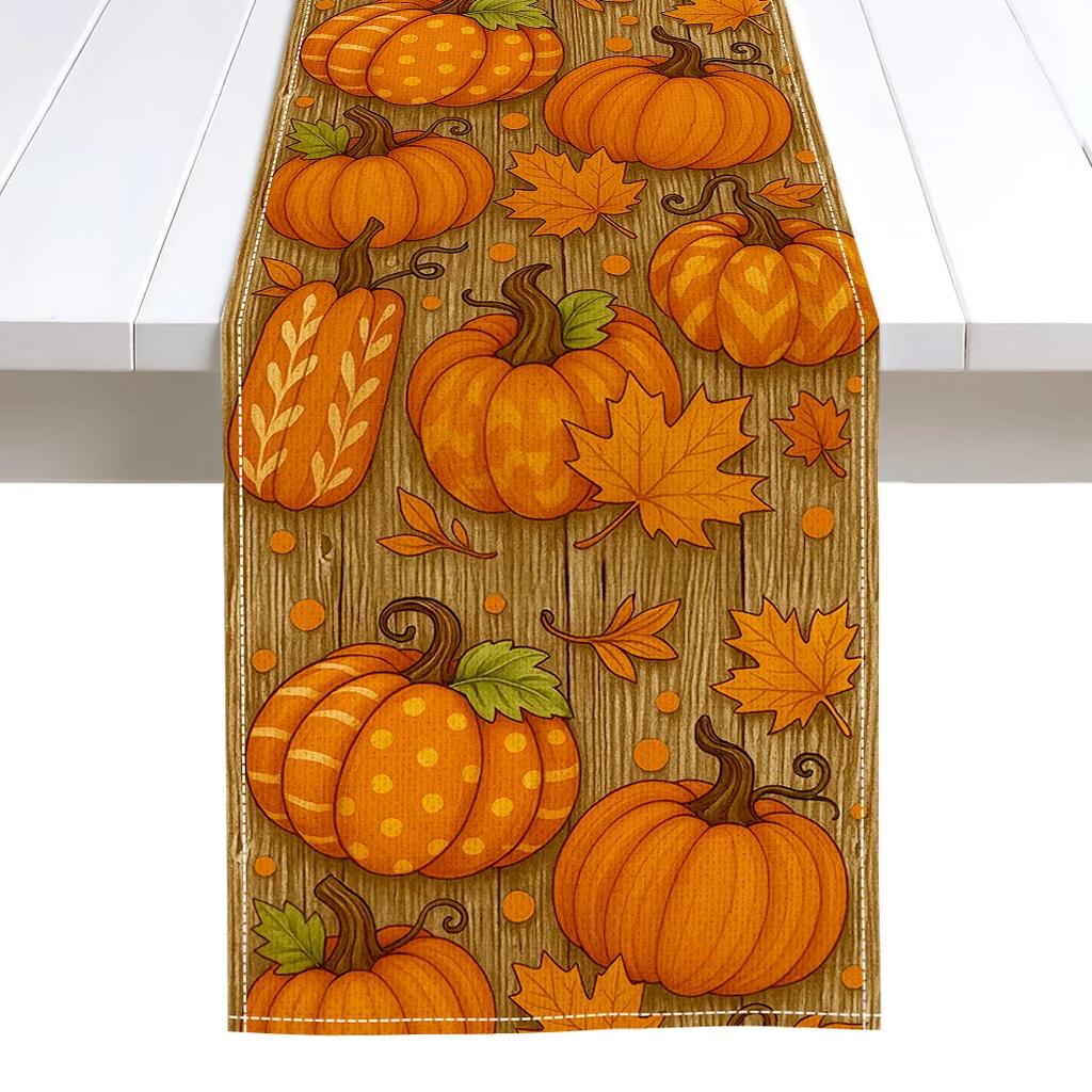 Herbst-Heilungs-Thema Kürbis-Illustration Tischläufer Hochzeitsdekoration Langlebige Küchen-Esstischläufer Partyzubehör
