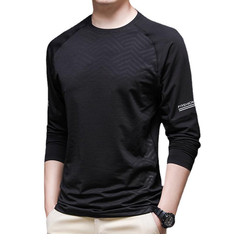 Men's Long-Sleeve Ice Silk Stretch Sports T-Shirt for Spring/Summer Fitness and Casual Wear