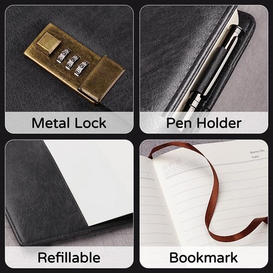 Diario con lucchetto, diario in pelle PU A5 con lucchetto a combinazione, diario protetto da password, quaderno con penna Gif