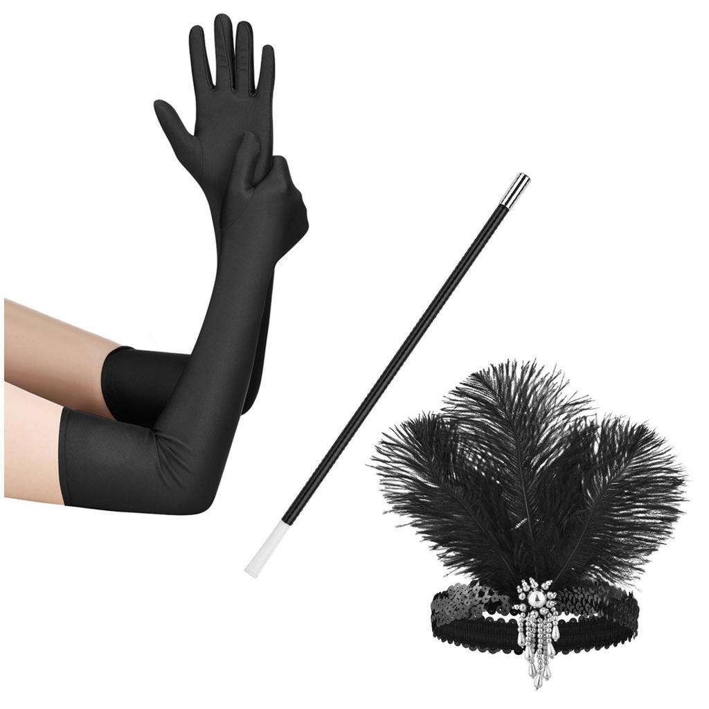 1920s Flapper Party Costume Accessories for Women Vintage Rhinestones Headpiece Long Gloves Masquerade Party Wear