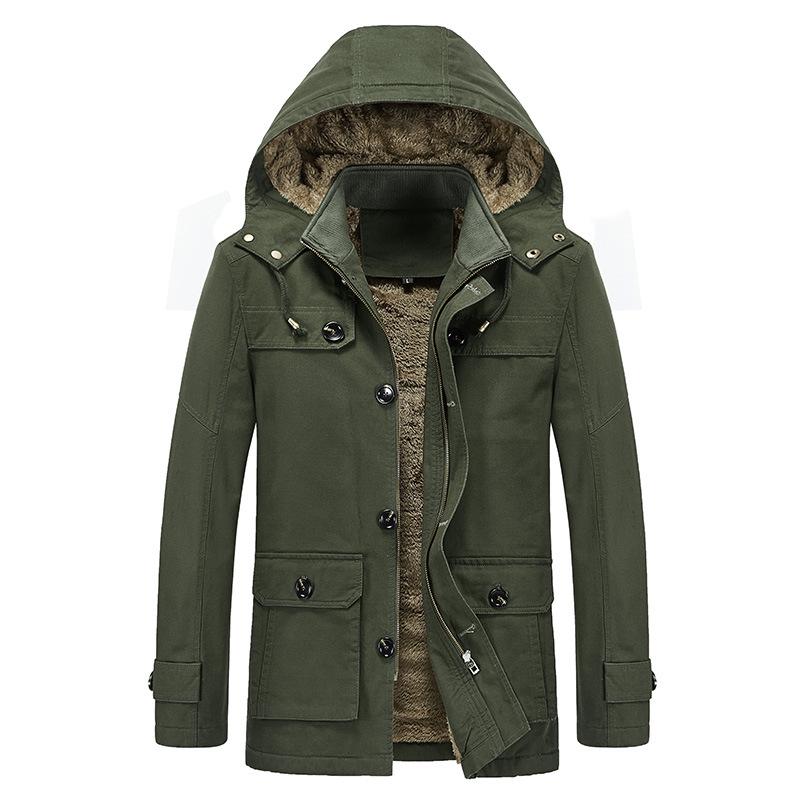 Men's Cross-Border Casual Fleece-Lined Cotton Jacket - Warm Mid-Length Trench for Autumn/Winter