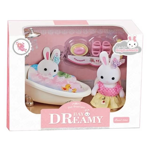 Dollhouse Miniature Furniture Set Rabbit Family Mini Toy House Set Play Game with Diverse Scenes Accessories Birthdays Gifts