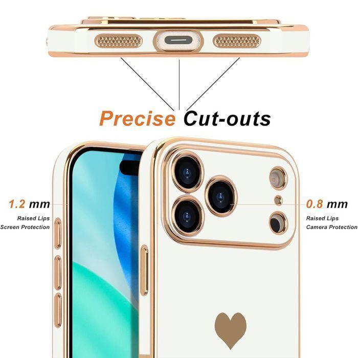 Coque pour iPhone 18 Pro, Silicone Souple Slim Antichoc avec Motif Cœur - Blanc