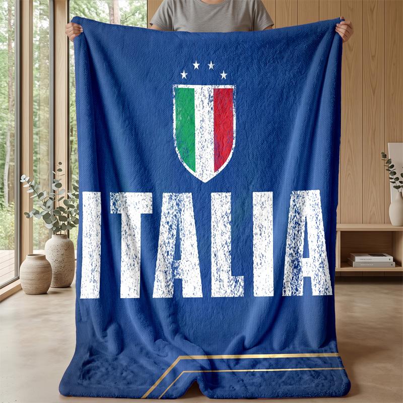 Italy Football Printed Flannel Blanket Skin Friendly Warm Decorative Throw for Indoor Couch Bed Daily Use