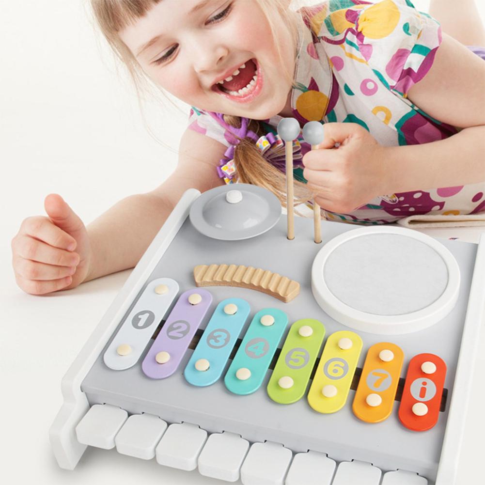 Kids Piano Xylophone Musical Toys With 8 Multicolored Key Keyboard Multi Functional Wooden Instruments Toys