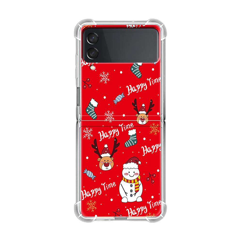 Luxury Case For Samsung Galaxy Z Flip 3 4 5G Funda Z Flip3 Clear PC Hard Shockproof Back Phone Shell Snowman Christmas Cartoon