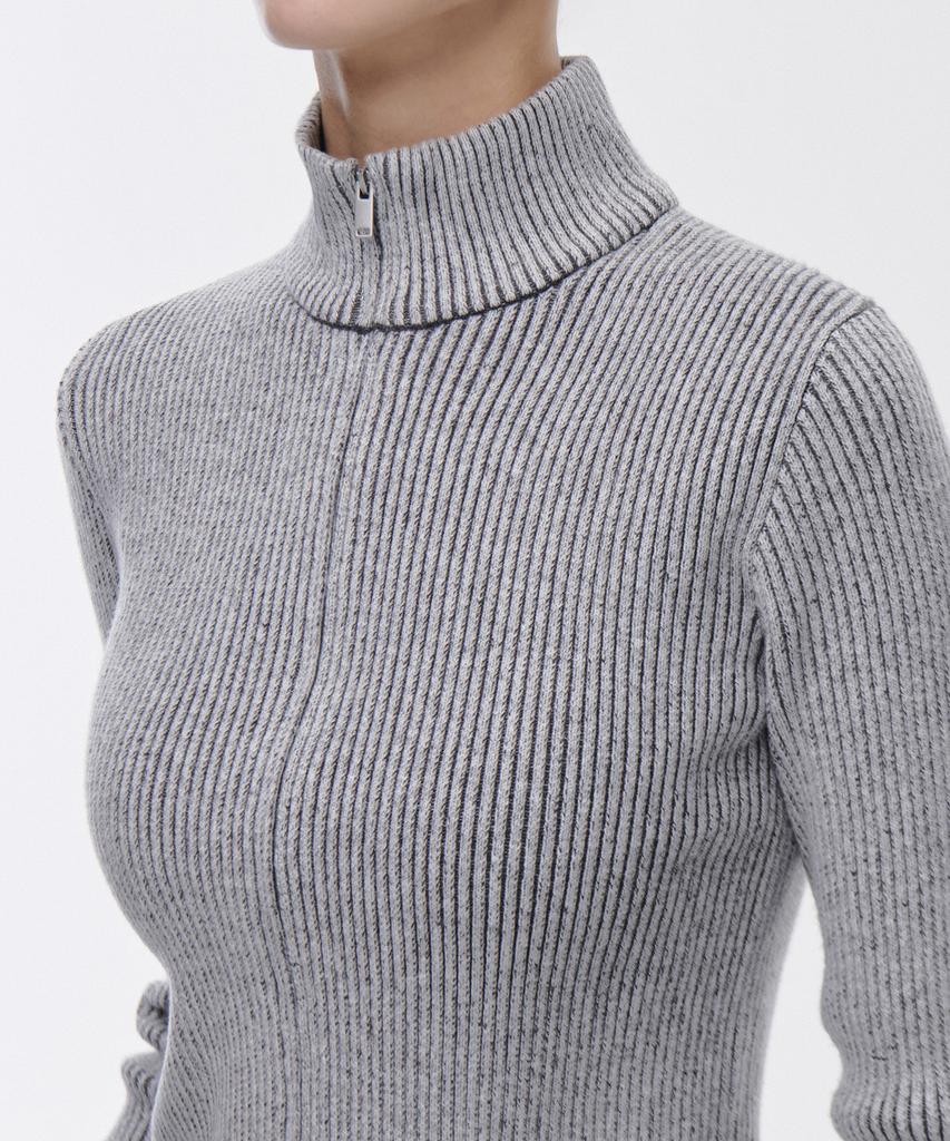 MUSINSA STANDARD WOMAN Ribbed Slim Knit Zip-Up [Two-Tone Gray]