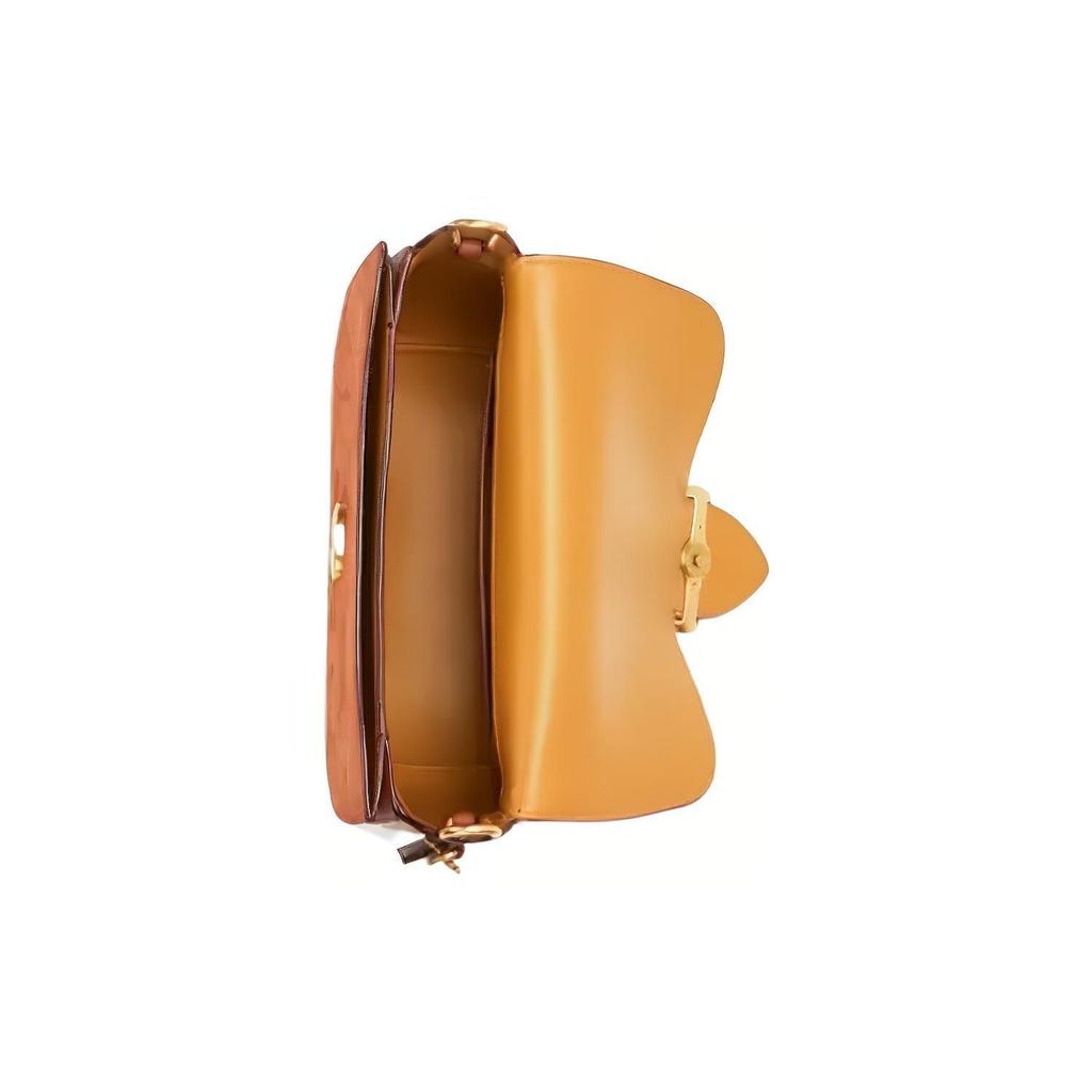 Coach Kat 25 Solid Color Logo Embossed Nameplate Clasp Closure Leather Saddle Bag Women Saddle Bag Brown CJ394-B4L4A