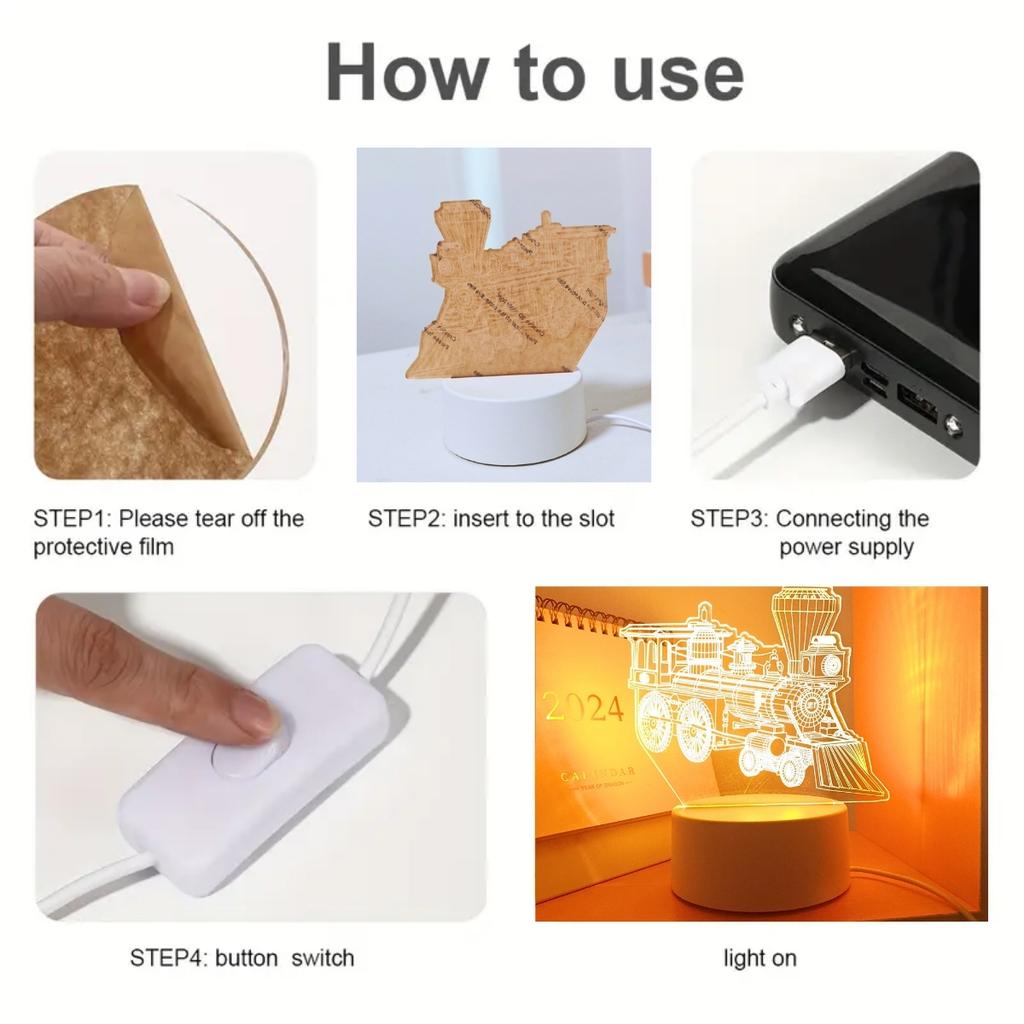 Retro steam train 3D night light, USB monochrome warm light, very suitable for bedroom environment and room decoration