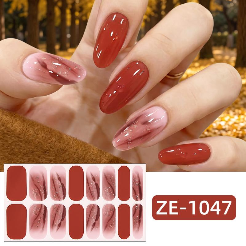 New Maple Leaf Pink Hot Stamped Gold Nail Stickers 3D Ombre Grass Fresh Style Nail Stickers