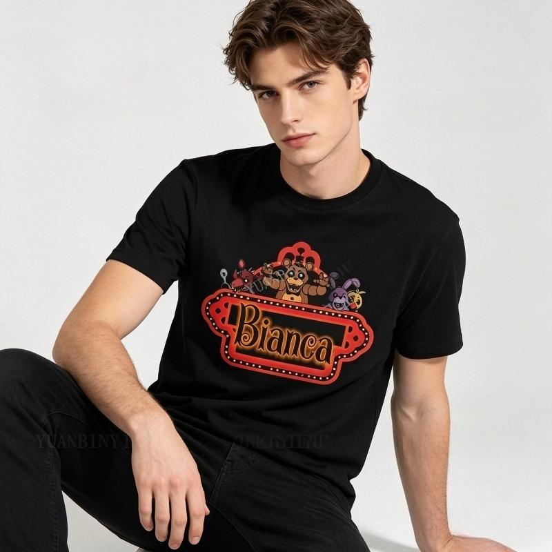 Horror Game FNAF Pizzeria TShirt Freddy Fazbear and Friends Graphic Tee Bianca Name Print Unisex Casual Cotton Short Sleeve Top