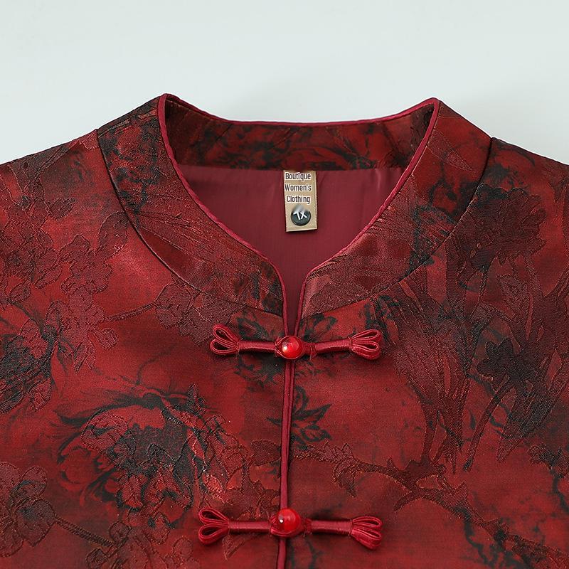 Mom's Chinese Style Velvet Fashion Set: Spring/Autumn Grandma Three-Piece Vest Outfit