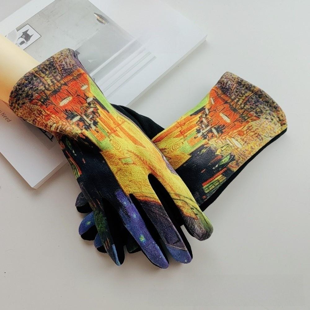Oil Painting Print Touch Screen Gloves Thick Fleece Lining Art Printed Gloves Retro Opera
