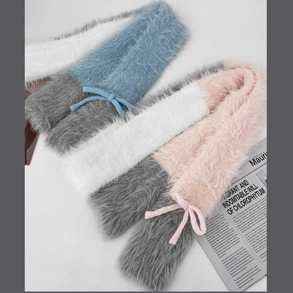 Korean Cute Fluffy Bow Knit Scarf - Women's Winter Neck Warmer