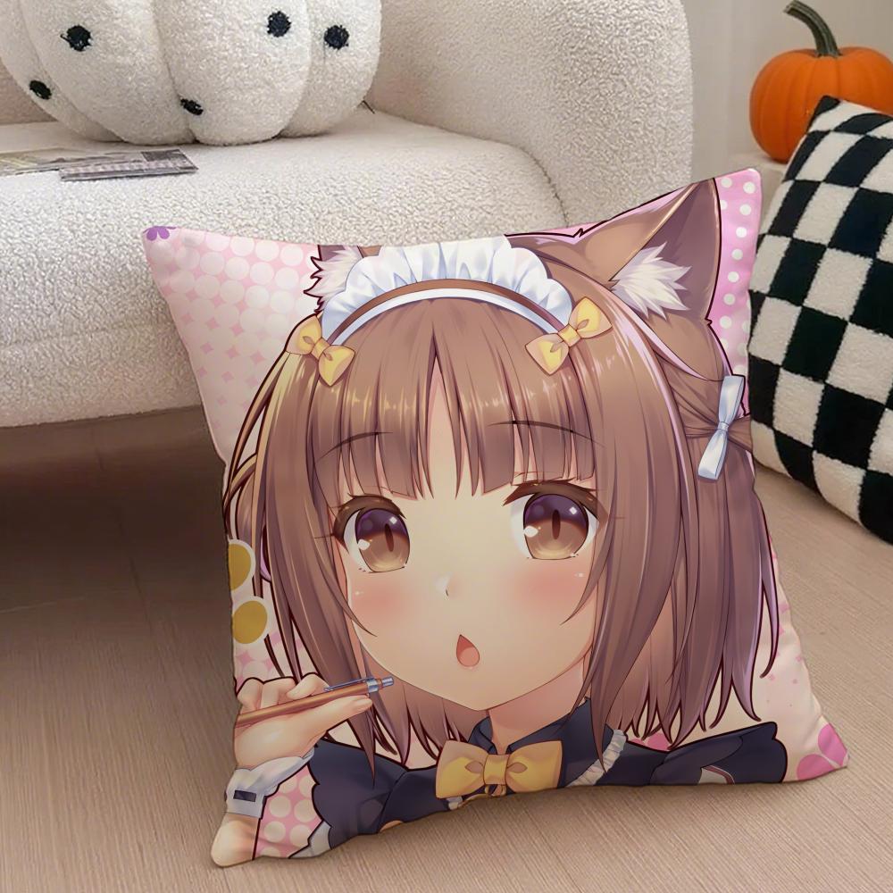 Cute Japanese Visual Novel Anime NNekopara Cushion Cover Throw Pillow Cover Hidden Button Durable Polyester Chair Cushion