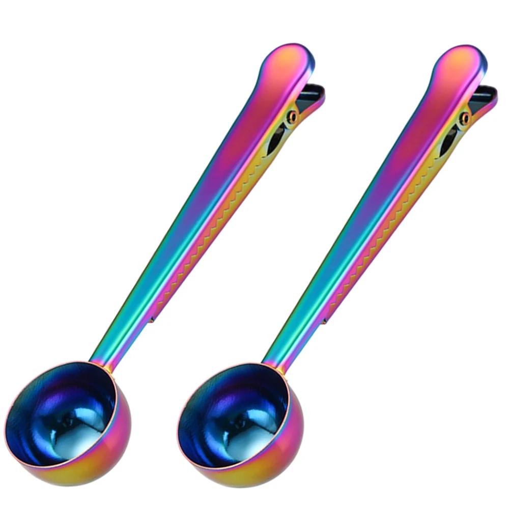Cucchiaino da Caffè Creativo 2 in 1 da 5ml in Acciaio Inossidabile Multifunzionale con Clip Ermetica Cucchiaino Misurino da Cucina per Caffè