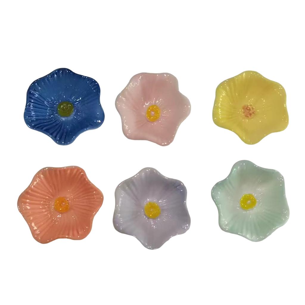 6Pcs Ceramic Flower Bee Drinking Station Multi-Purpose Bird Bath Decorative Garden Stakes For Outdoor Garden Yard Lawn Decor