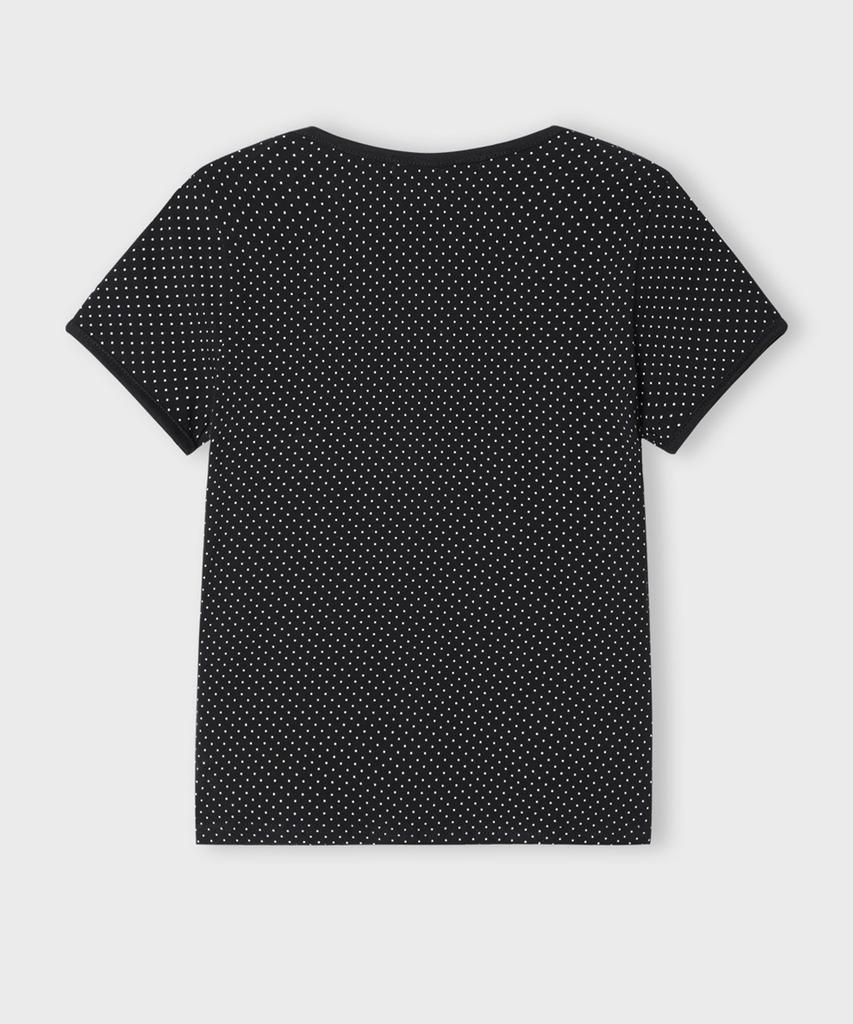 CHICKS Round Neck Cap Sleeve Dot Slim Fit Short Sleeve T-Shirt Black