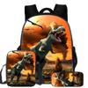 Klassischer Beliebter Cartoon Dinosaurier 3D Gedruckt 3tlg/Set Schüler Schultaschen Laptop Tagesrucksack Rucksack Schräge Umhängetasche Federmäppchen