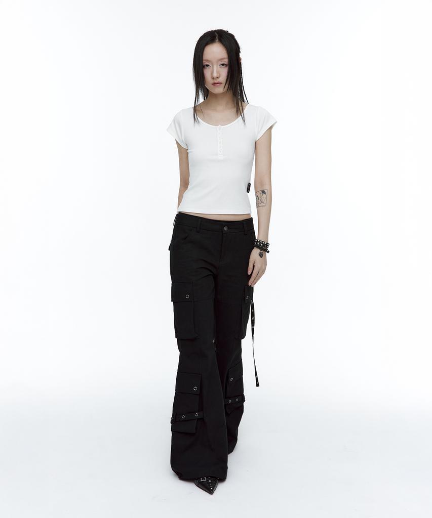 ROUGHNECK Bootcut Cargo Strap Pants Black