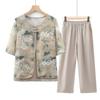 Sommarset för damer: Blommigt Falskt Tvådelat T-shirt- och Byxset för Äldre