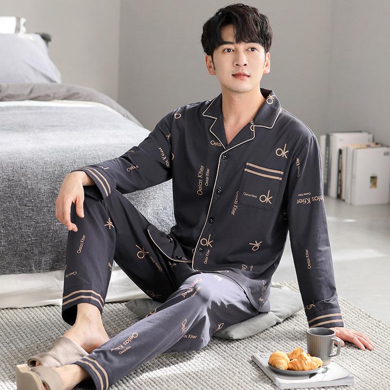 Pajamas Men'S Spring And Autumn Cotton Long Sleeve Men'S Autumn Men'S Wear Loungewear Suit