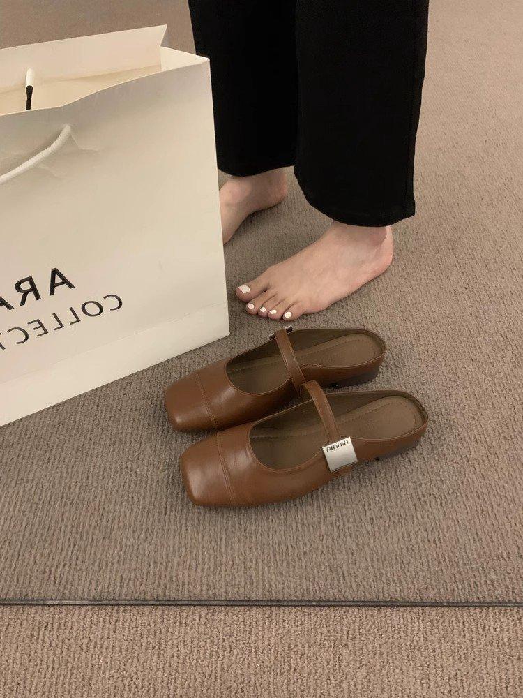 

Французский вечерний ветер нежная обувь одна педаль сумка голова полушлепанцы женские носить на плоской подошве мюли обувь на мягкой подошве сандалии для беременных 40