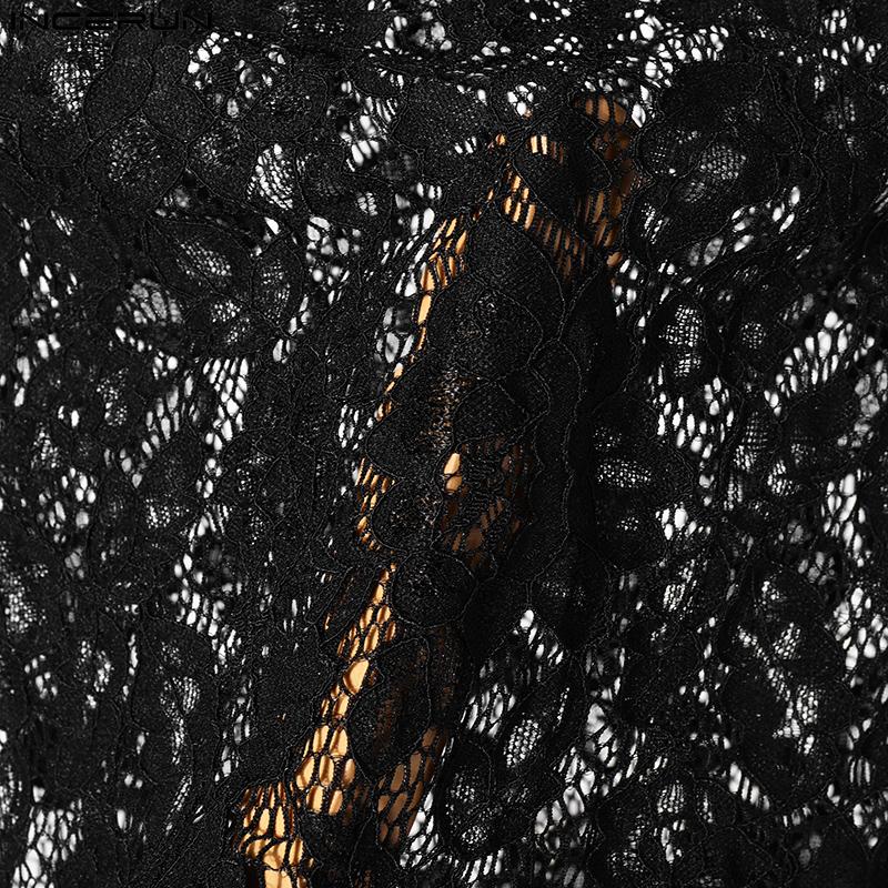 INCERUN Vară Bărbați Fără Mâneci Dantelă Vezi Prin Plasă Transparentă Petrecere Maiouri