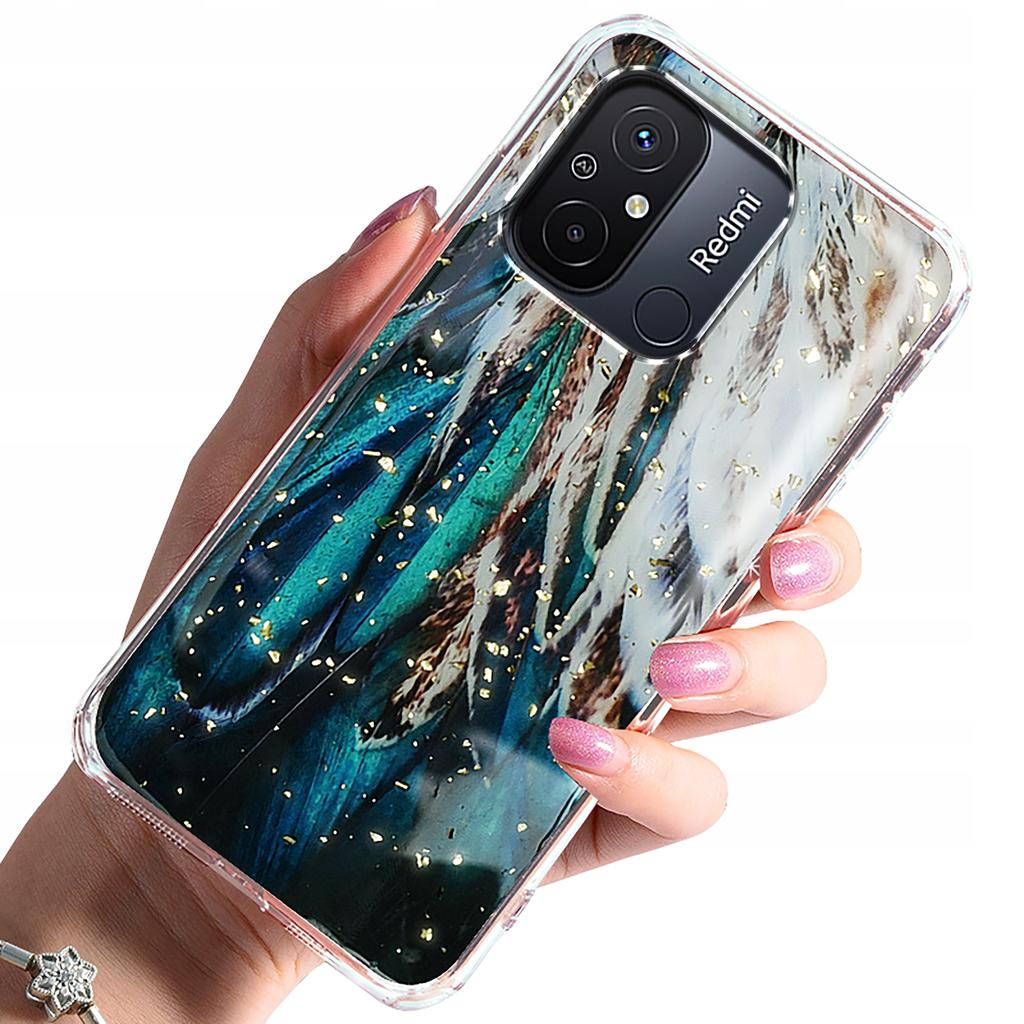 Case for Xiaomi Redmi 12C/Redmi 11a GOLD GLAM FEATHER BACK + Glass