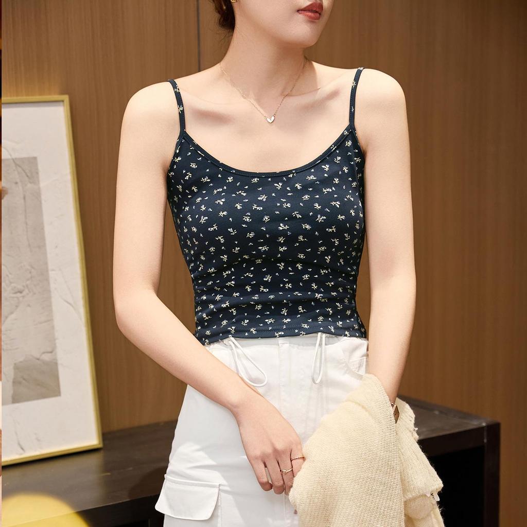 Summer 2025 Women's Printed Camisole Vest - 260g Combed Cotton, Sexy and Stylish Top