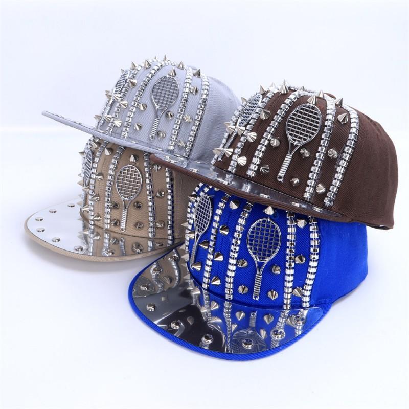 Unisex Hip Hop Baseball Cap With Rivets Chain Punk Design Flat Brim Streetwear Hat Men Women