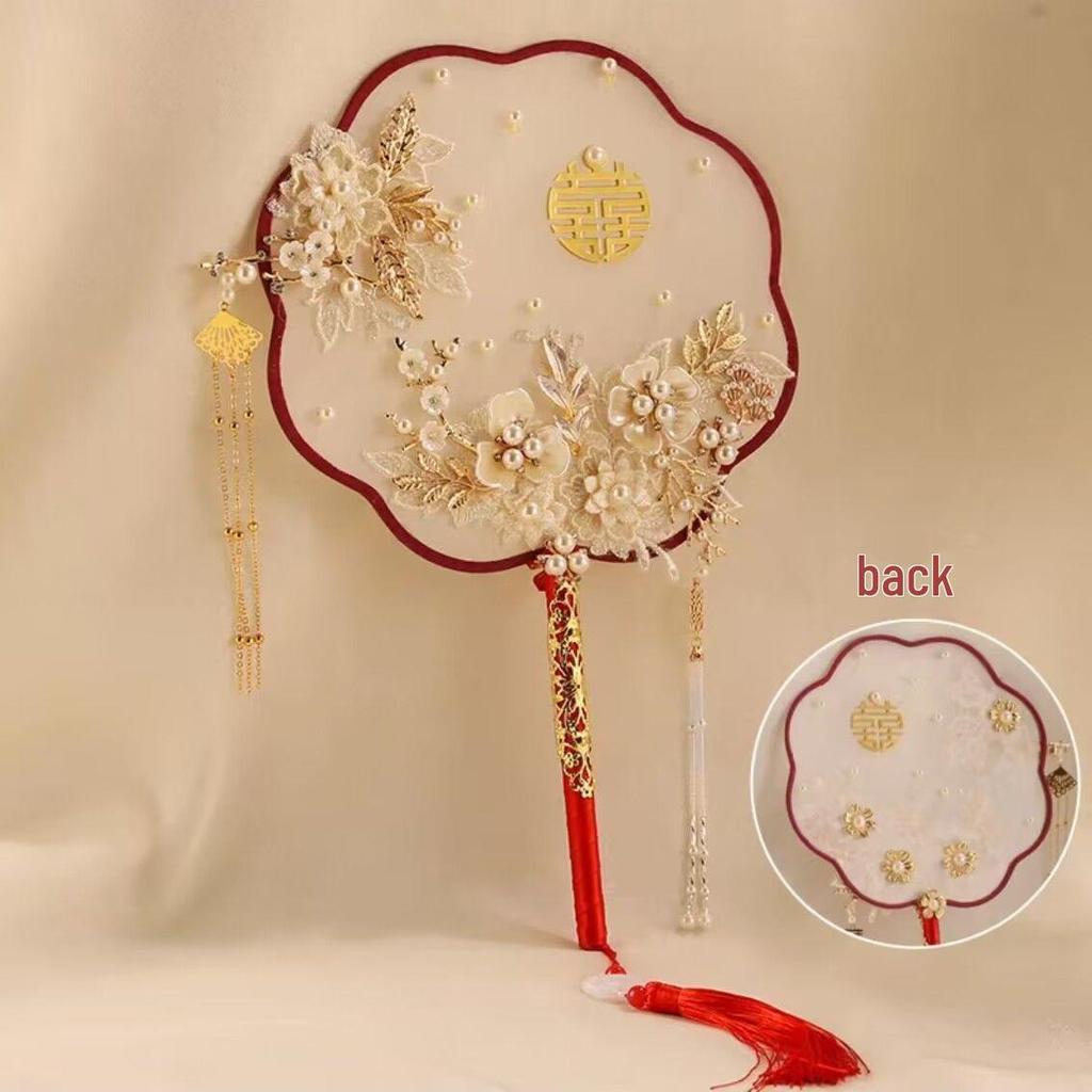 DIY Wedding Bride Round Fan Kit: Handmade Double-sided Chinese Xiuhe Fan for Sisters