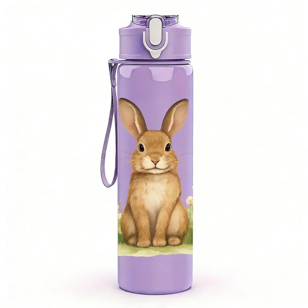 1PC Wild Field Easter Bunny 750ml Color Plastic Sports Water Bottle Leakproof Flip Straw Lid Suitable for Sports Office Home Use