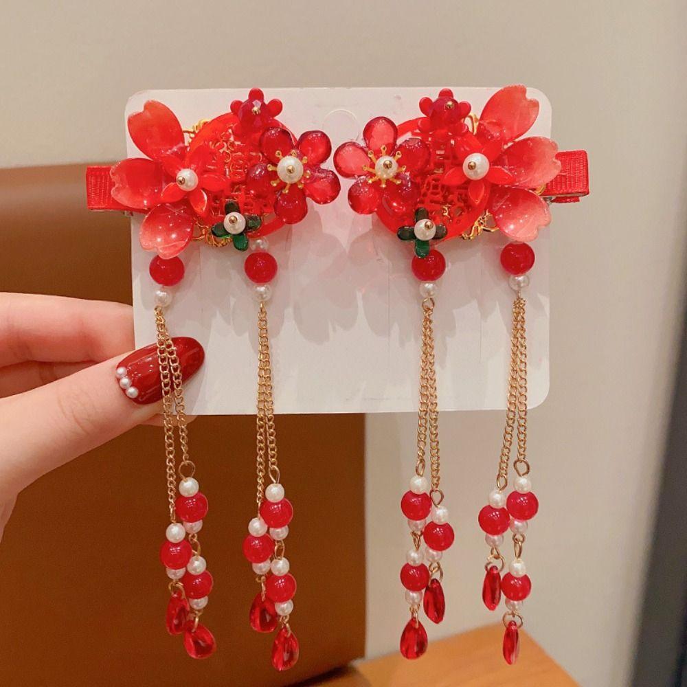 Flower Chinese New Year Headwear Bow Ancient Style Hairpin Simple Hanfu Hairpin  Children