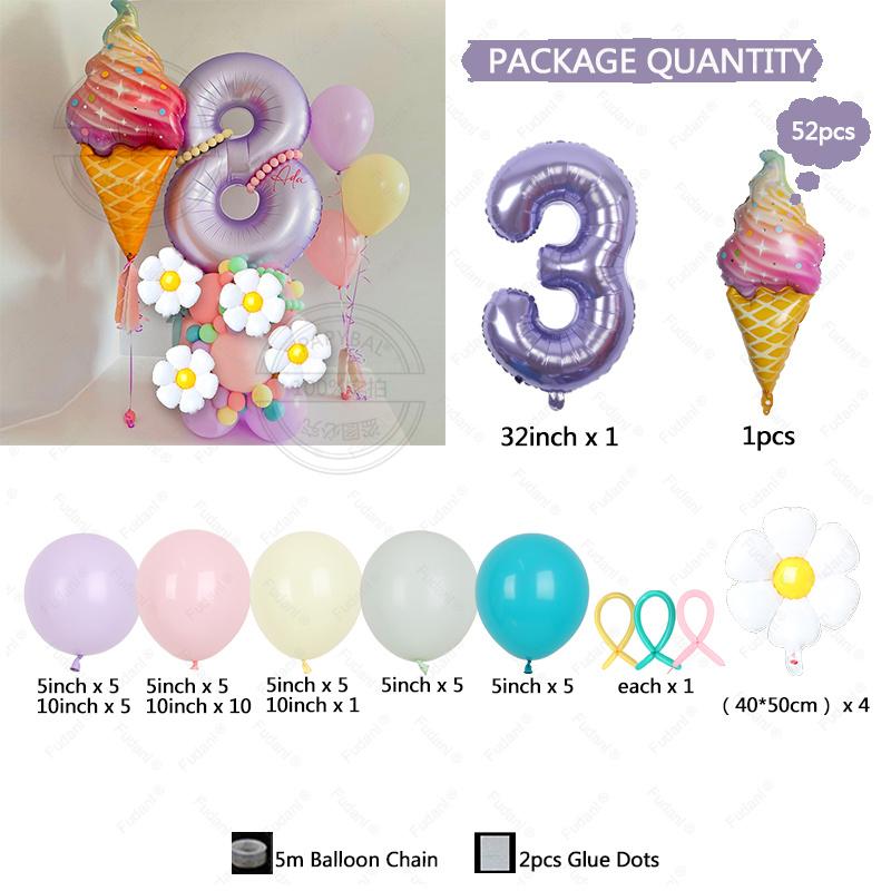 5pc/set Flower Balloons Tower 32inch Purple Number Balloon for Kids Adults Happy Birthday Party Decoration DIY Party Supply