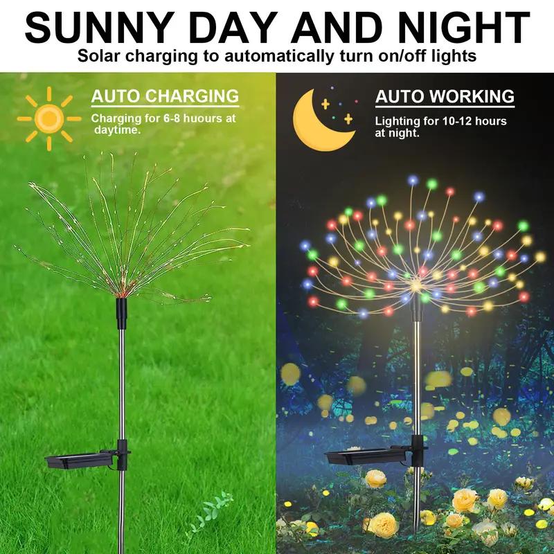 1-6PCS Solar Garden Lights Firework Lights Outdoor Starburst Sparkler 200LED Multicolor For Path Lawn Walkway Patio Yard Parties