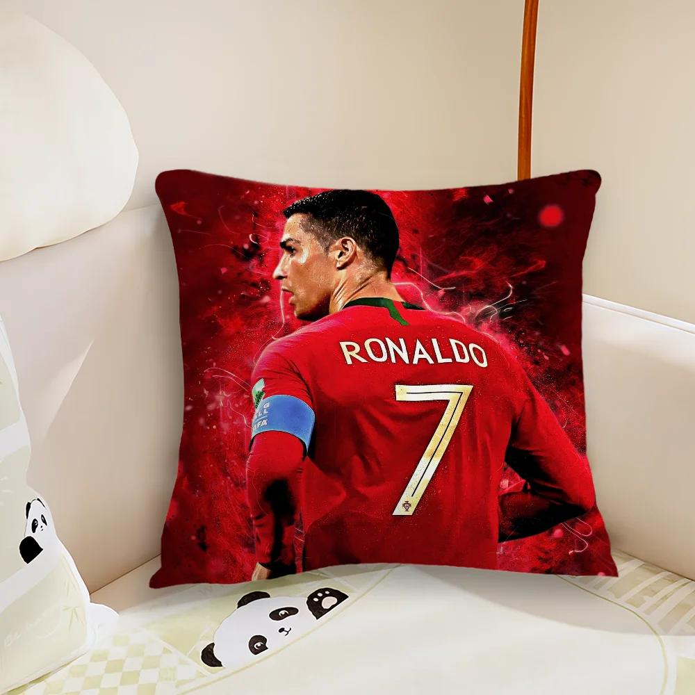 Vikama Housse de Coussin Cristiano Ronaldo Football 45X45Cm, Étoile du Football Pour Décoration de Salon et de Chambre à Coucher