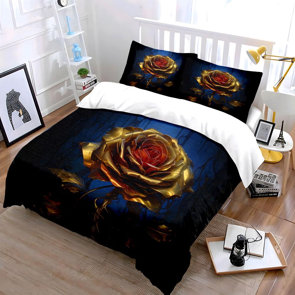 Luxury Rose Decor Set Soft Comfortable Duvet Cover Bedding Set Included 1*Duvet Cover & 2*Pillowcases, Gift