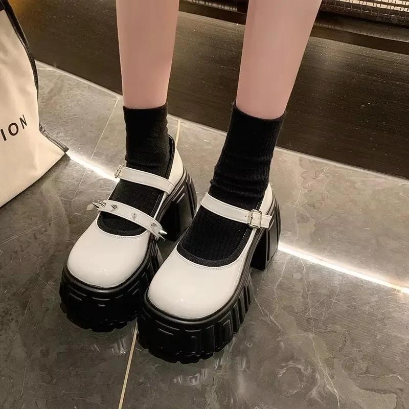 Fashion 8CM Women Leather Platform Sneakers Wedge Heels Ladies 2024 New Autumn Chunky Sneakers Woman Mary Janes Thick Sole Walking Pumps