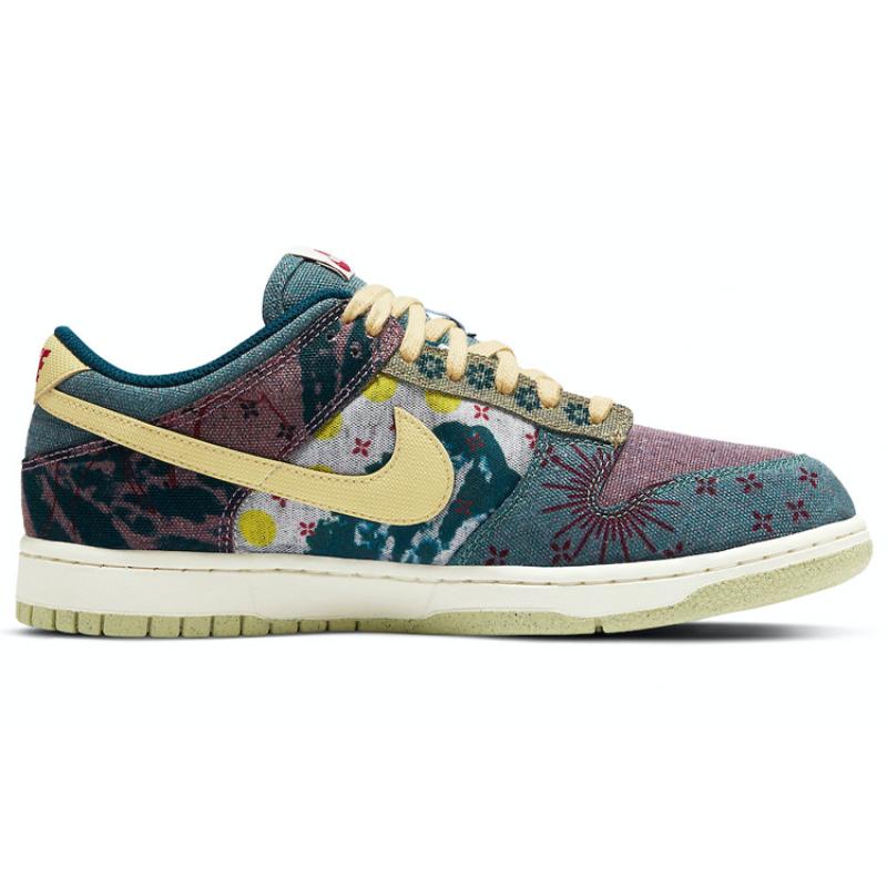 Nike Dunk SP Community Garden Canvas Fabric Lemonade Wash Small Cashew Flower Low-top Skate Shoes Unisex Blue and Yellow