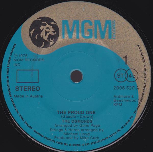 7inch Record OSMONDS - The Proud One 2006520 MGM Records 1975 Australia Rock Used