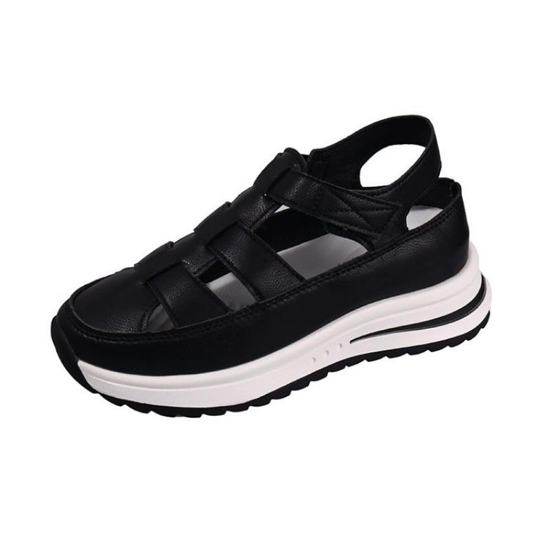 Large Size Hollow Slope Heel Sandals Women's New Velcro Little White Shoes Inner Height Increase Bag Head Sports Sandals