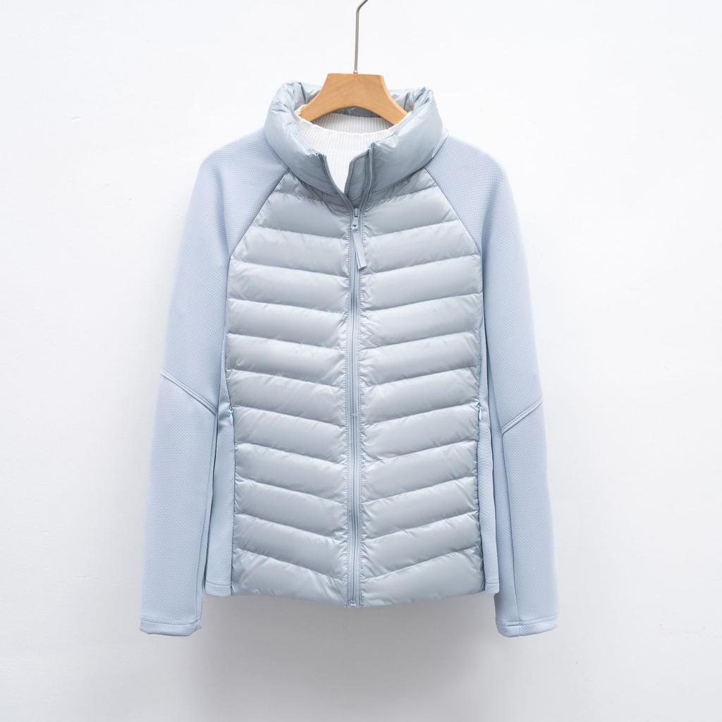 Herbst und Winter neue leichte Daunenjacke Damen Splicing Stehkragen Outdoor-Sport Slim Yoga Fitness Oberteil