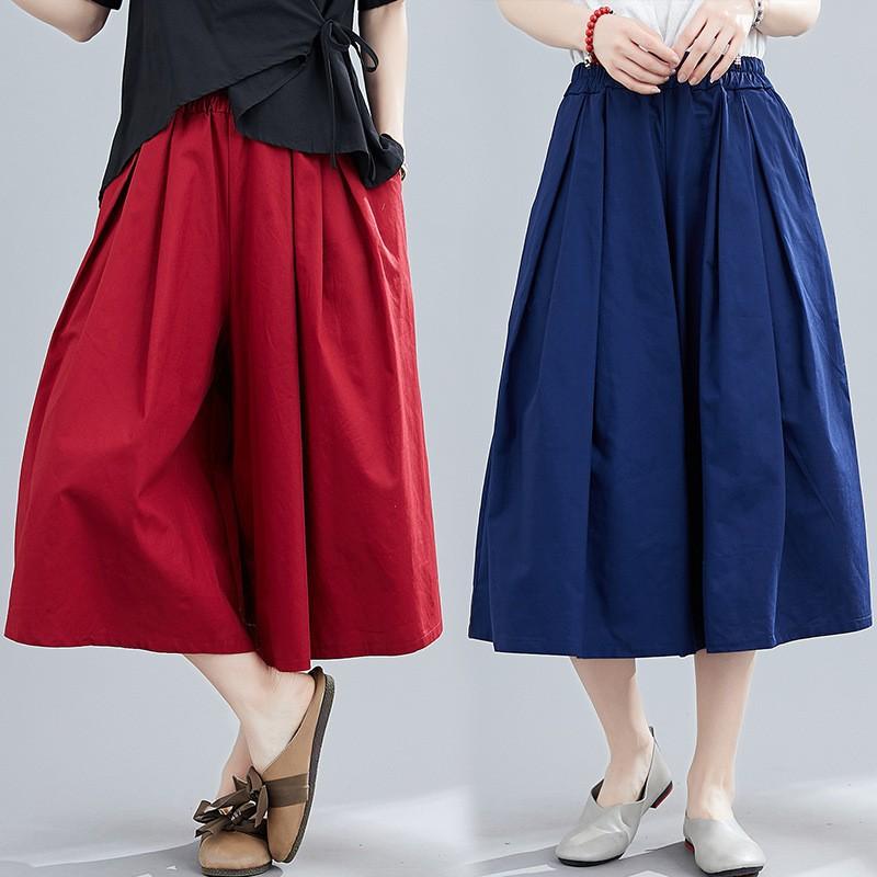 Fat sister foreign style loose 2025 large size age reduction fashion versatile solid color seven-point wide-leg pants