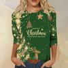 Women's Casual Christmas Print Neck 3/4 Sleeve T-Shirt